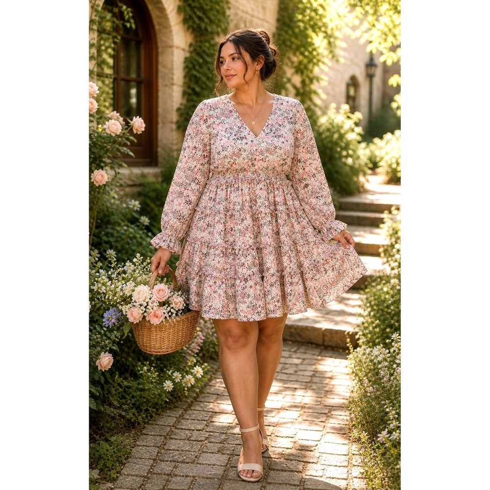 Torrid Floral Tiered Dress 2X Smock Waist Boho Romantic Cottage Whimsy Soft Girl